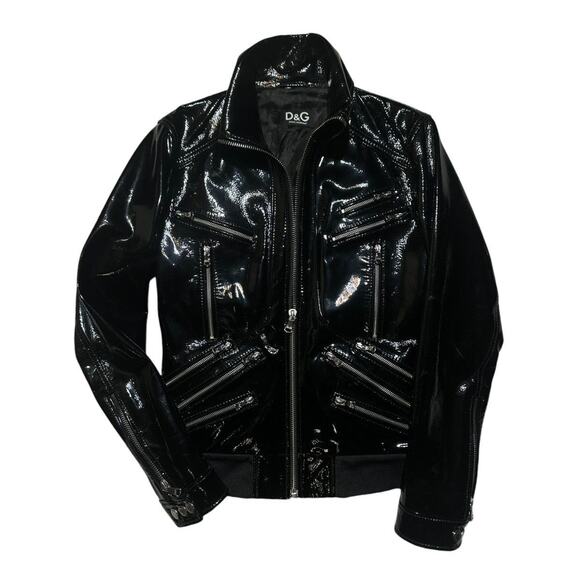 Patent glossy zippered jacket